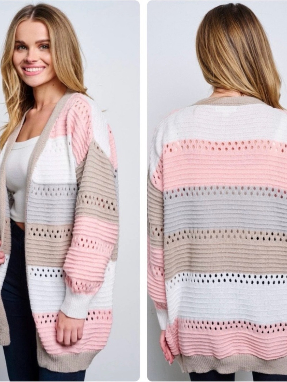 Tres Chic Boutique Open Front Knit Colorblock Cardigan New